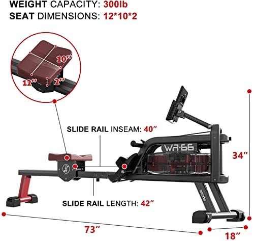 SNODE Water Rower with Bluetooth and Water Resistance