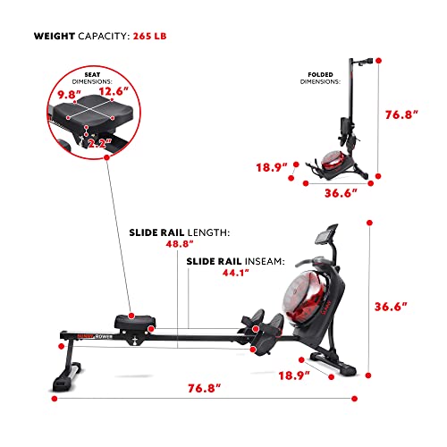 Sunny Hydro+ Dual Smart Water Rower (Black)