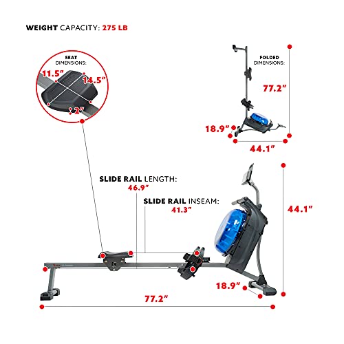 Sunny Hydro+ Magnetic Water Rowing Machine, Black