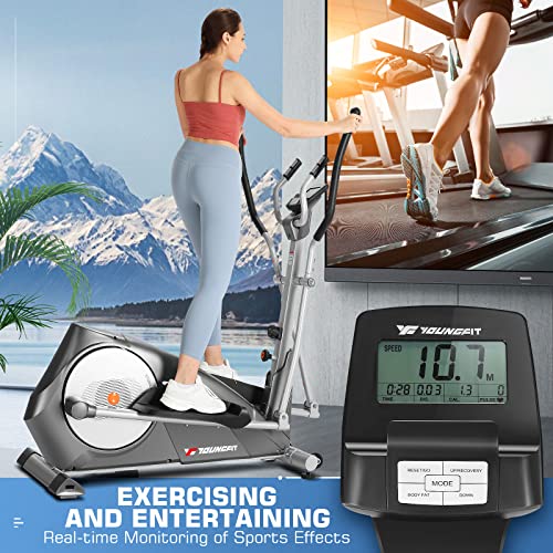 YOUNGFIT Elliptical Machine, Free Installation Foldable Elliptical Machine for Home, 22 Resistance Levels with Large LCD Monitor Eliptical Exercise Machine