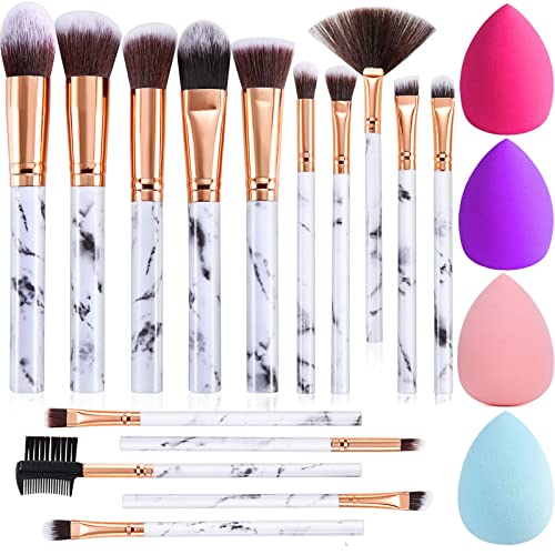 15PC Marble Makeup Brush Set with Sponge