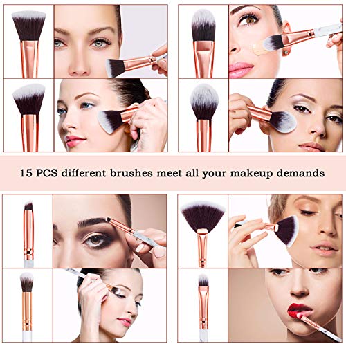 15PC Marble Makeup Brush Set with Sponge