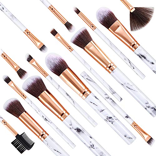 15PC Marble Makeup Brush Set with Sponge
