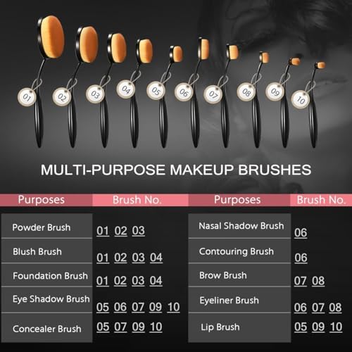 10-Piece Professional Oval Makeup Brush Set