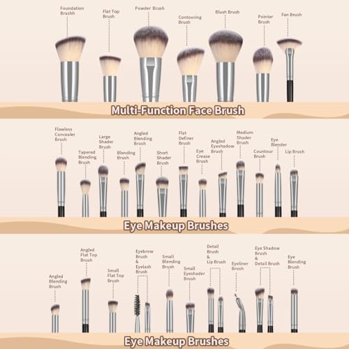 49-Piece Premium Makeup Brush Set - Black/Silver