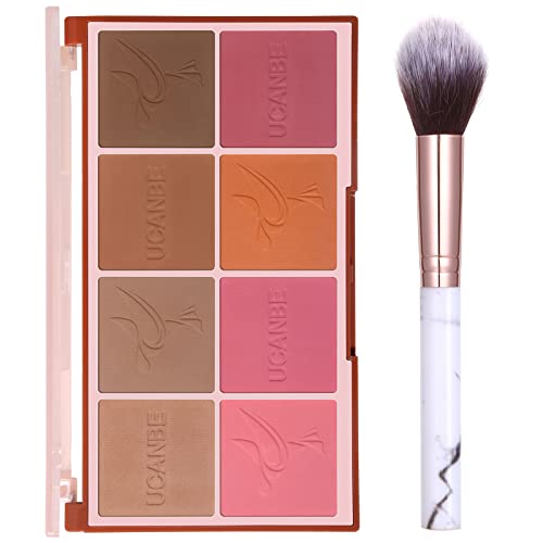 8-Color Matte Blush Palette with Brush