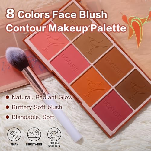 8-Color Matte Blush Palette with Brush