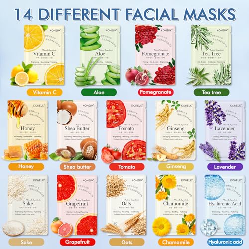 KONEUK 14 Pack Hydrating Face Masks for All Skin
