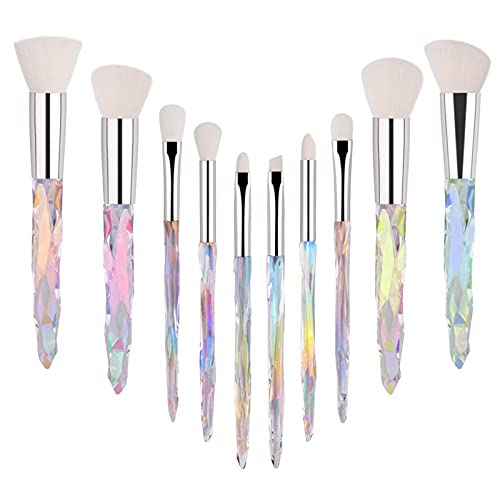 10pcs Rainbow Crystal Handle Makeup Brush Set