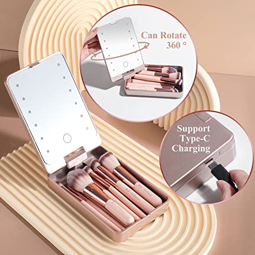 BS-MALL Travel Makeup Brush Set with LED Mirror