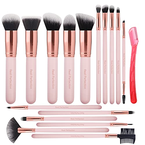 16pcs Real Perfection Makeup Brush Set with Eyebrow Razor
