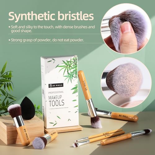 11Pcs Bamboo Synthetic Kabuki Makeup Brush Set with Organizer