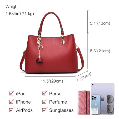 Burgundy Vegan Leather Top Handle Shoulder Tote Bag
