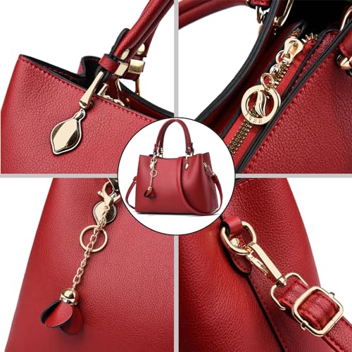 Burgundy Vegan Leather Top Handle Shoulder Tote Bag