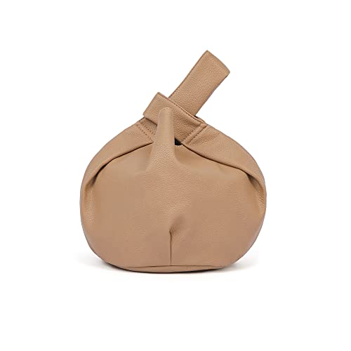 Soft Leather Top Handle Tote Bag in Khaki