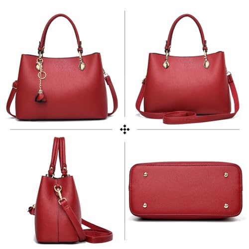 Burgundy Vegan Leather Top Handle Shoulder Tote Bag