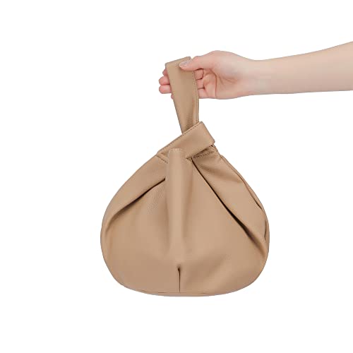 Soft Leather Top Handle Tote Bag in Khaki