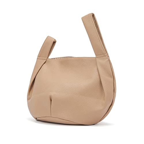 Soft Leather Top Handle Tote Bag in Khaki