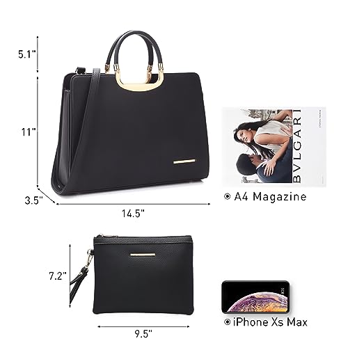 Black Women's Top Handle Tote Bag with Matching Wallet