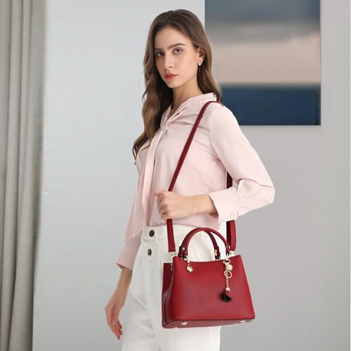 Burgundy Vegan Leather Top Handle Shoulder Tote Bag