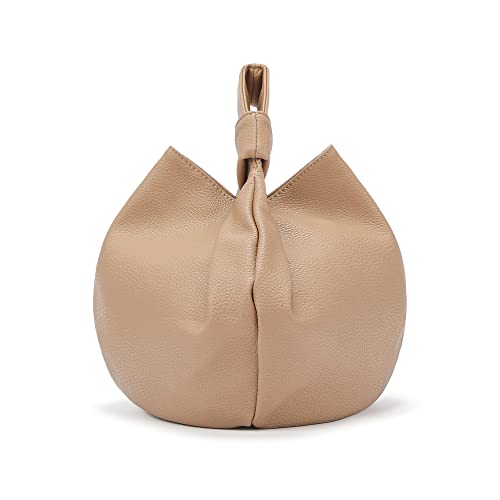 Soft Leather Top Handle Tote Bag in Khaki