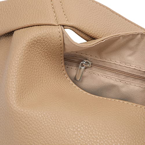 Soft Leather Top Handle Tote Bag in Khaki