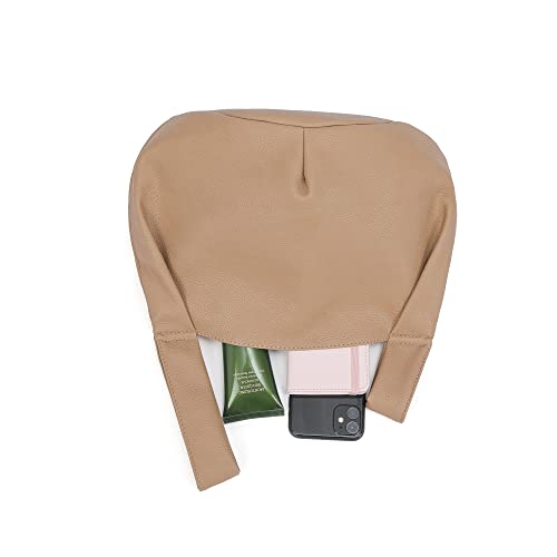 Soft Leather Top Handle Tote Bag in Khaki