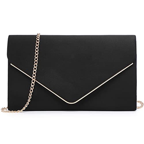 Black Velvet Evening Clutch Handbag with Chain Strap