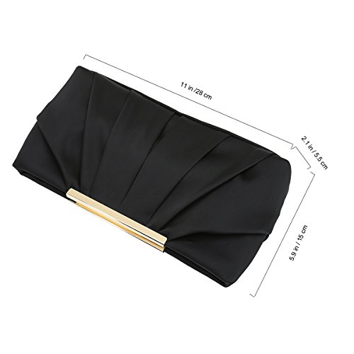 Black Satin Pleated Clutch Evening Handbag for Women