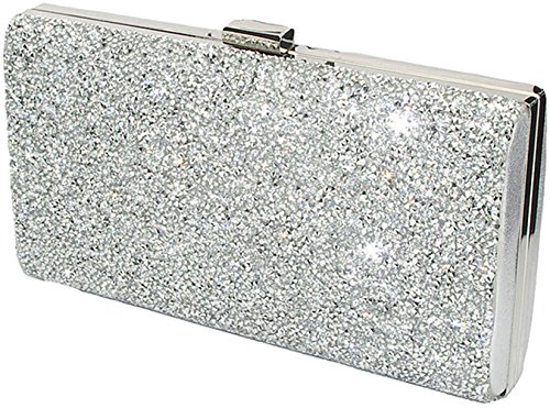 Covelin Rhinestone Envelope Evening Clutch Bag Silver Glam