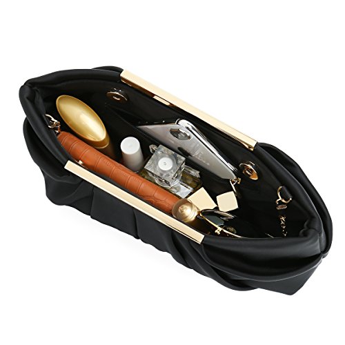 Black Satin Pleated Clutch Evening Handbag for Women
