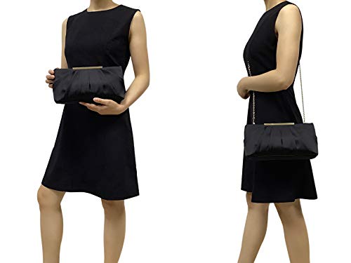 Black Satin Pleated Clutch Evening Handbag for Women