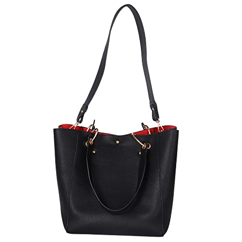 sqlp Black Bucket Tote: Leather Work Purse for Women