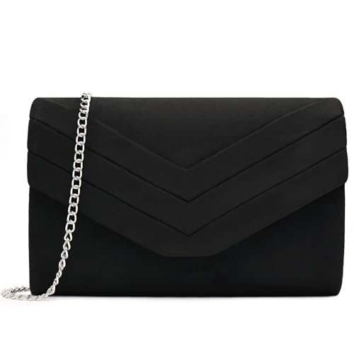 Milisente Suede Envelope Evening Clutch Bag, Black