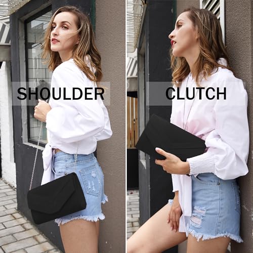 Milisente Suede Envelope Evening Clutch Bag, Black