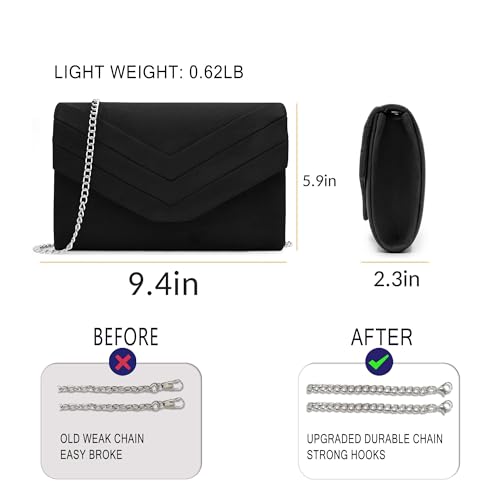 Milisente Suede Envelope Evening Clutch Bag, Black