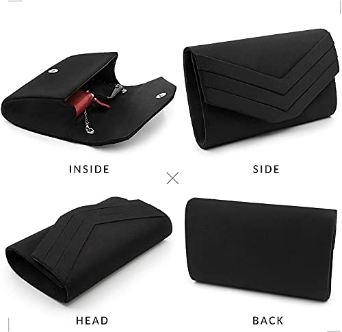 Milisente Suede Envelope Evening Clutch Bag, Black