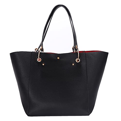 sqlp Black Bucket Tote: Leather Work Purse for Women