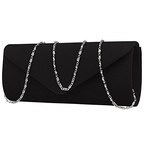 Black Velvet Evening Clutch Purse Handbag with Chain