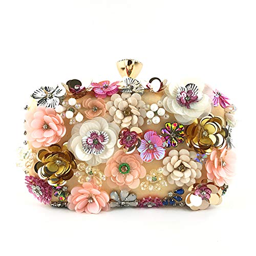 Gold Flower Evening Clutch with Chain Strap Handbag