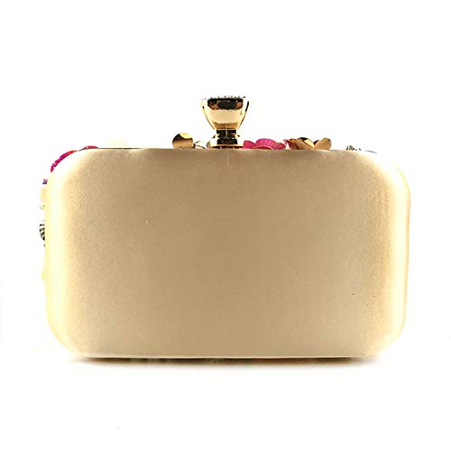 Gold Flower Evening Clutch with Chain Strap Handbag