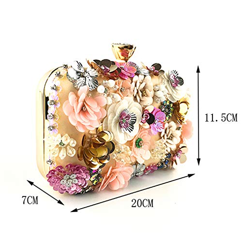 Gold Flower Evening Clutch with Chain Strap Handbag