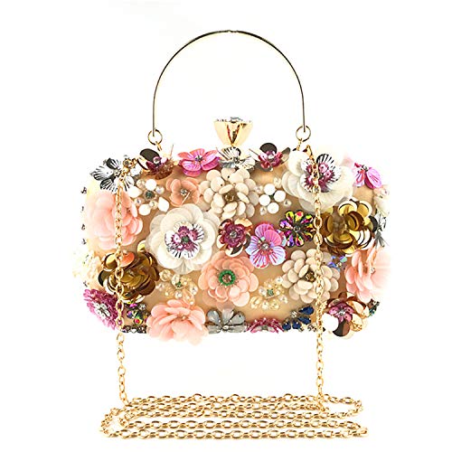 Gold Flower Evening Clutch with Chain Strap Handbag