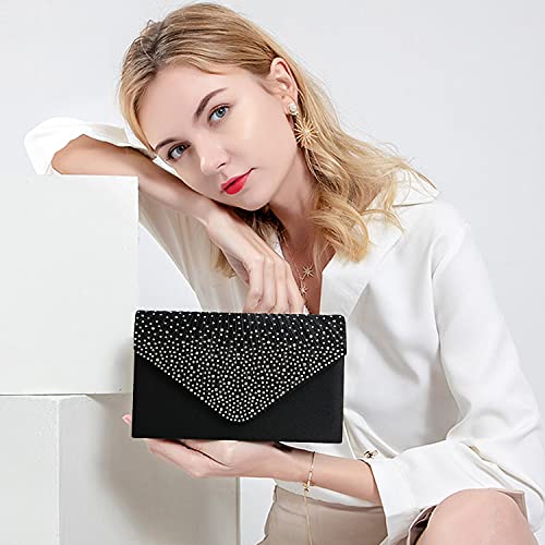 Sparkling Black Clutch Evening Bag for Women Party