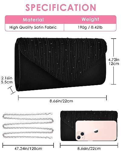 Black Sparkling Evening Clutch Purses for Women
