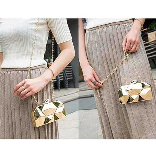 Gold Geometric Evening Clutch Purse, Lattice Pattern Handbag