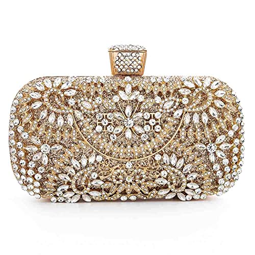 Gold Crystal Evening Clutch Bag for Women's Wedding