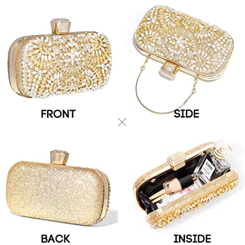 Gold Crystal Evening Clutch Bag for Women's Wedding