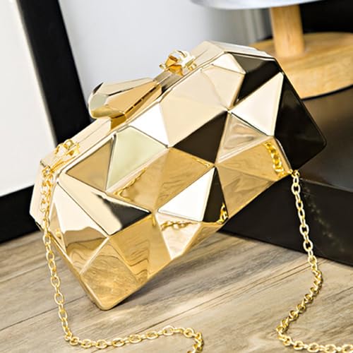 Gold Geometric Evening Clutch Purse, Lattice Pattern Handbag