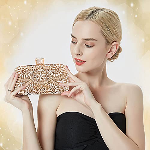 Gold Crystal Evening Clutch Bag for Women's Wedding